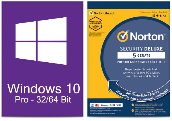Windows 10 Pro (1 PC) + Norton Security Deluxe (5 Geräte / 1 Jahr) - ESD