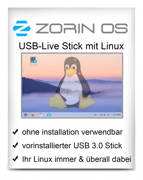 USB-Live Stick: Linux Zorin OS 64Bit 32 GB USB 3.0