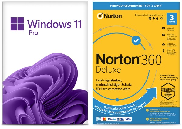 Windows 11 Pro (1 PC) + Norton 360 Deluxe (3 Geräte / 1 Jahr) - ESD