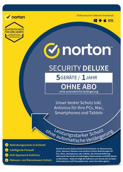 Norton Security Deluxe 5 Geräte 1 Jahr 2024 - ohne Abo - ESD