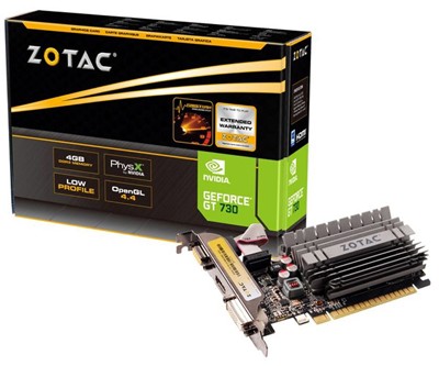 Zotac GeForce GT 730 4GB DDR3 - 1x VGA 1x DVI 1x HDMI