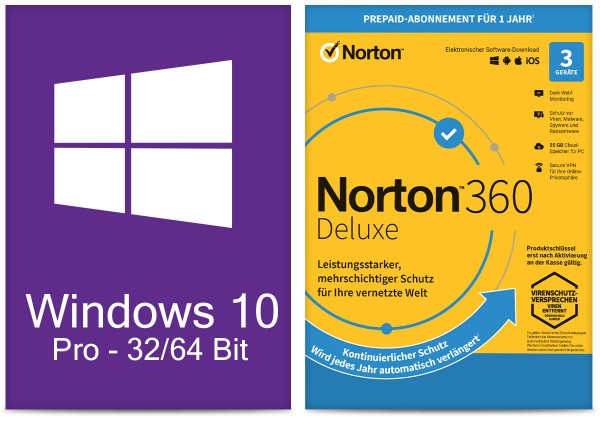 Windows 10 Pro (1 PC) + Norton 360 Deluxe (3 Geräte / 1 Jahr) - ESD