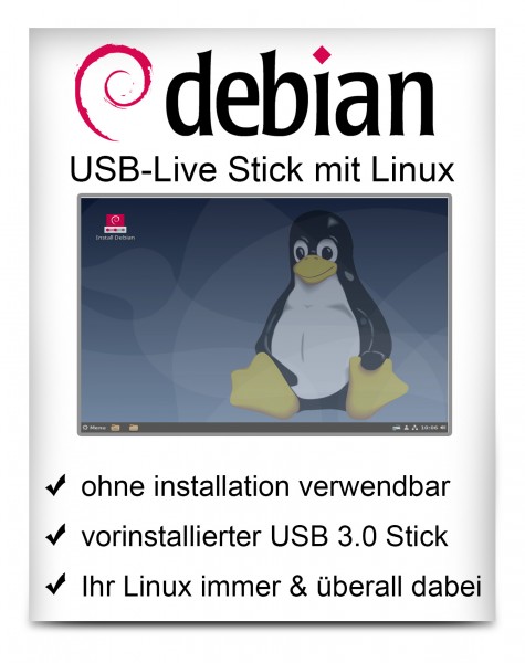 USB-Live Stick: Linux Debian Cinnamon 64Bit 32 GB USB 3.0