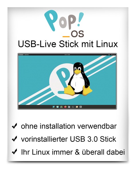 USB-Live Stick: Linux Pop!_OS mit 64 Bit 32 GB USB 3.0