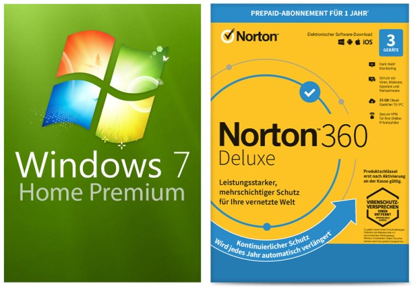 Windows 7 Home Premium (1 PC) + Norton 360 Deluxe (3 Geräte / 1 Jahr) - ESD