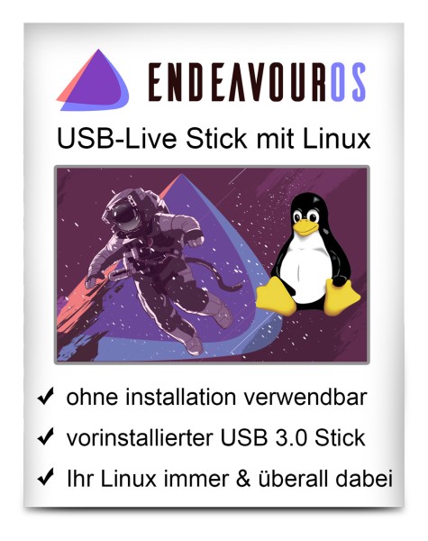 USB-Live Stick: Linux EndeavourOS mit 64 Bit 32 GB USB 3.0