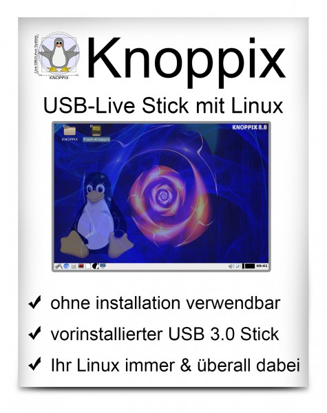 USB-Live Stick: Linux Knoppix OS 64Bit - 32 GB USB 3.0
